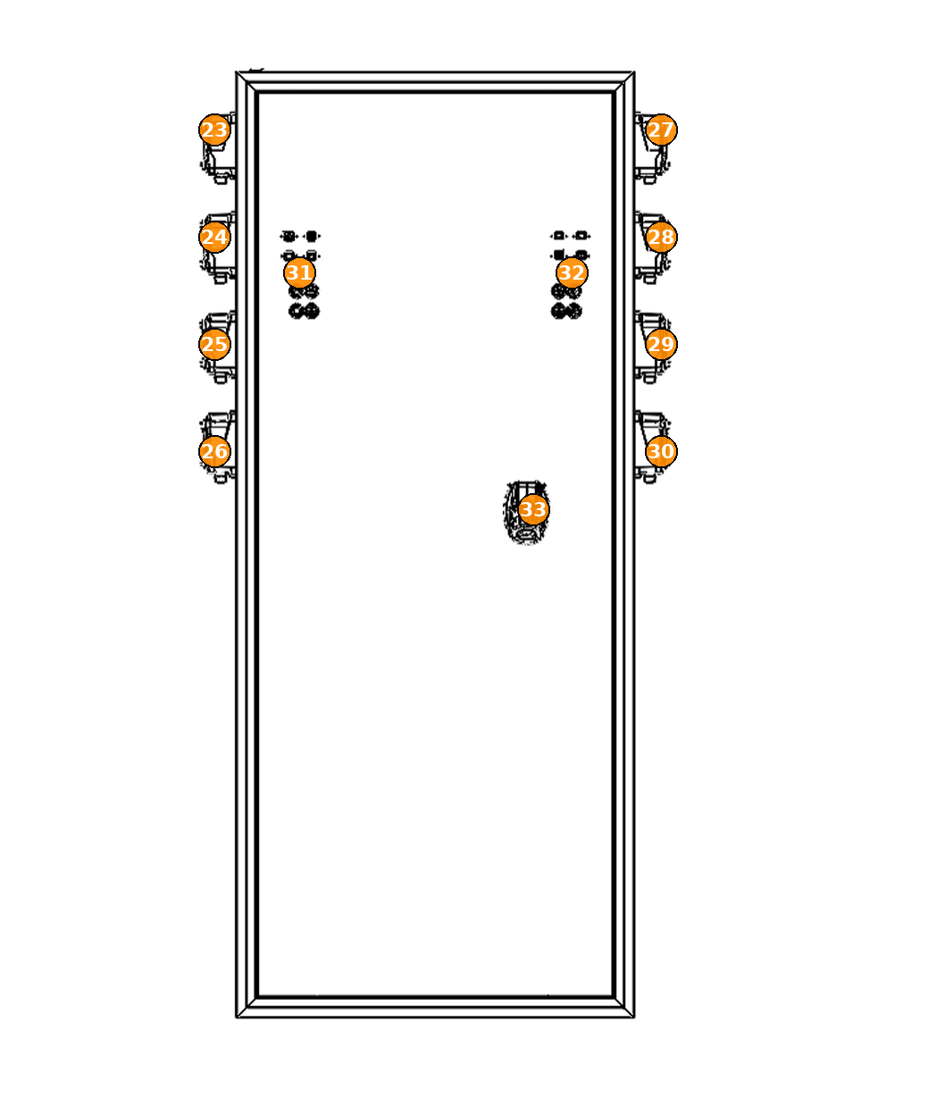 Elemental cabinet rear panel with numbered callouts 23–33