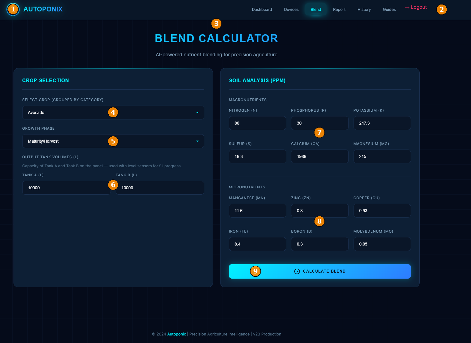 Blend Calculator inputs annotated